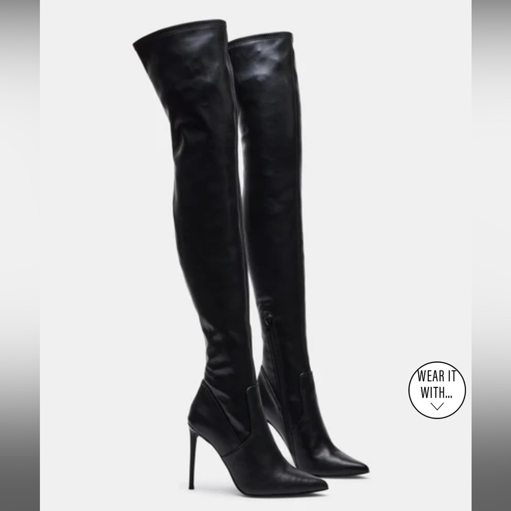 NEW STEVE MADDEN VAVA LEATHER THIGH HIGH OVER THE KNEE BOOT STILETTO BLACK